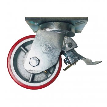 Колесо полиуретан поворотное с тормозом (диаметр 150 мм, г/п 1200 кг)