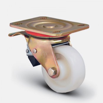 Колесо нейлоновое поворотное усиленный кронштейн с тормозом 200 мм, ( ED01-ZKZ-200-F )